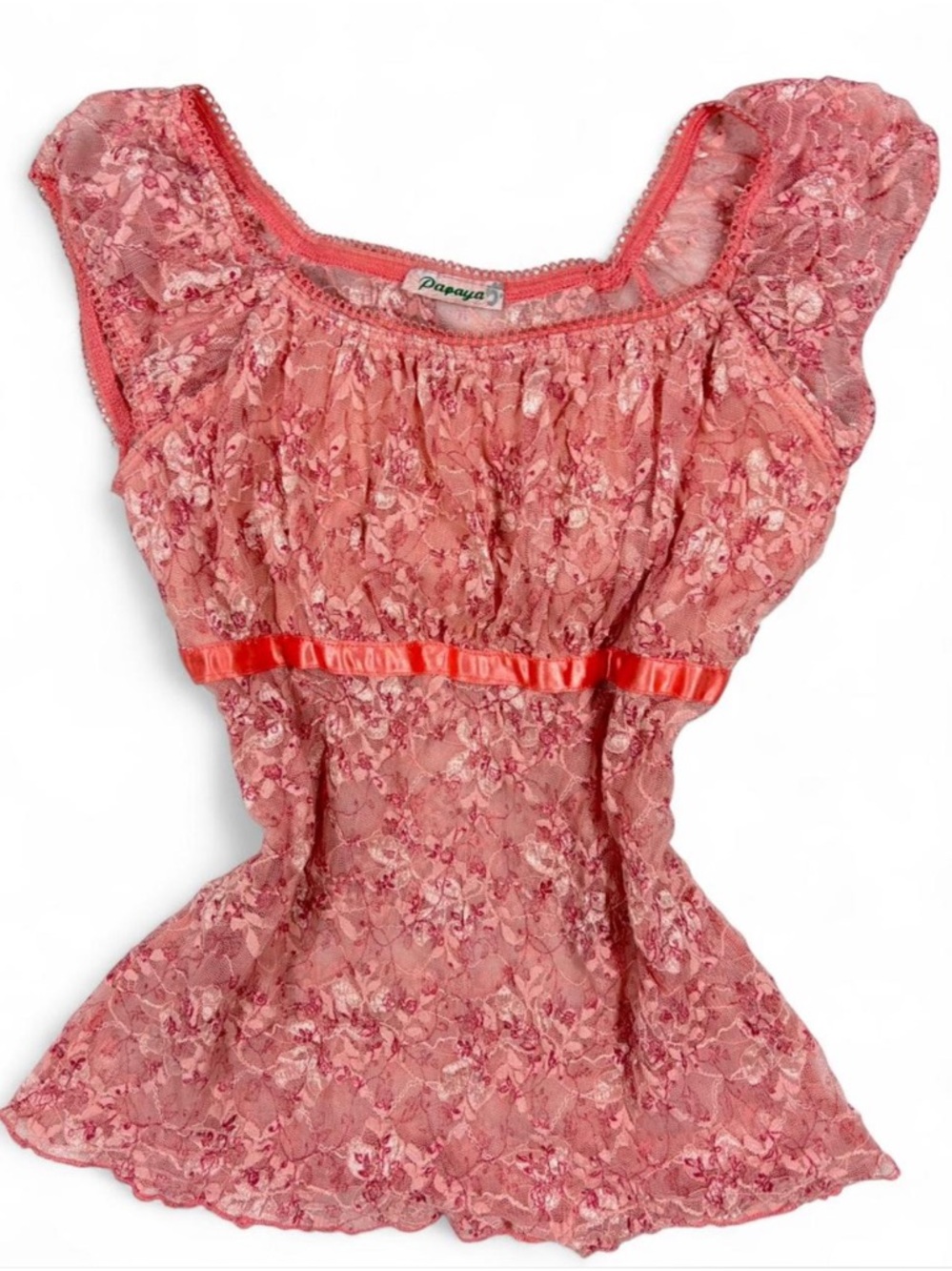 Papaya Pink Lace Peplum Blouse